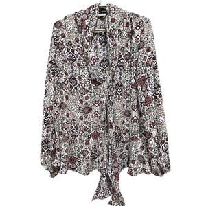Max Edition Tunic Top Size M Brown Floral Boho Chic Lightweight Long Sleeves